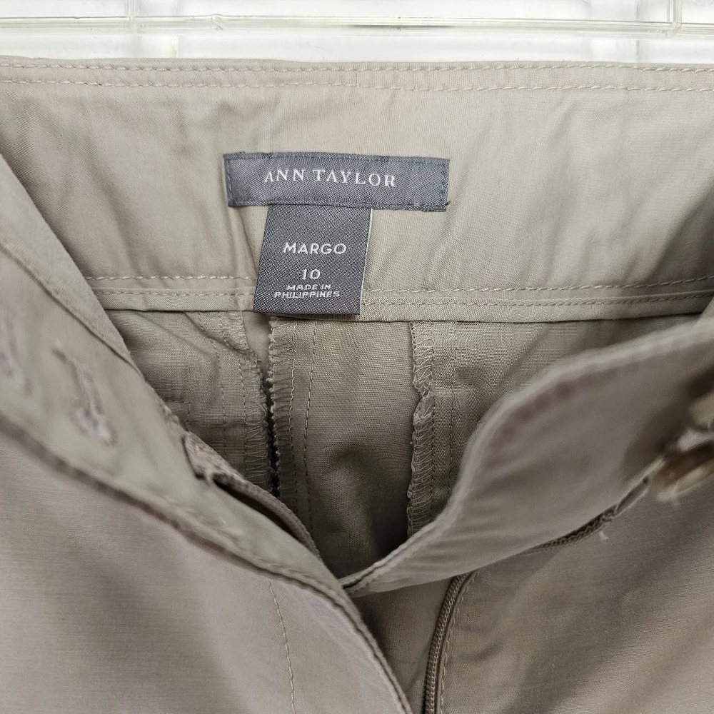 Ann Taylor Margot Khaki Wide Leg Capri Pants sz 10 - Picture 7 of 9